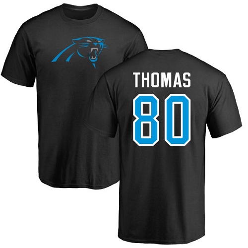 Carolina Panthers Men Black Ian Thomas Name and Number Logo NFL Football #80 T Shirt